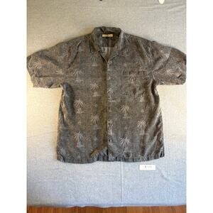 Tommy Bahama mens 100% silk button up shirt‎ large grey  jacquard camp shirt